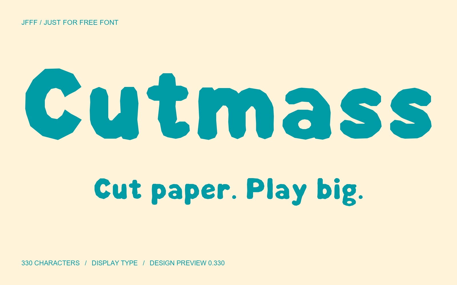 Cutmass: bold cream-and-teal type specimen, rendered with the actual font.