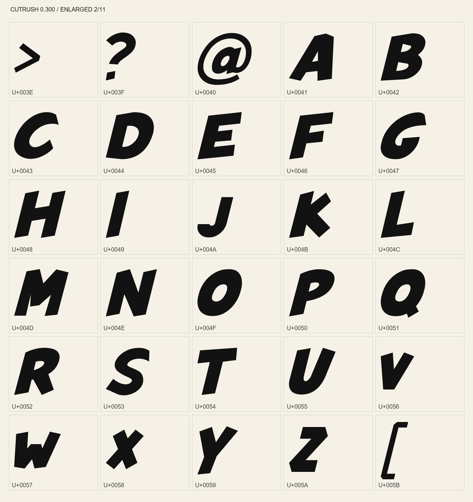 Cutrush enlarged capital letterforms