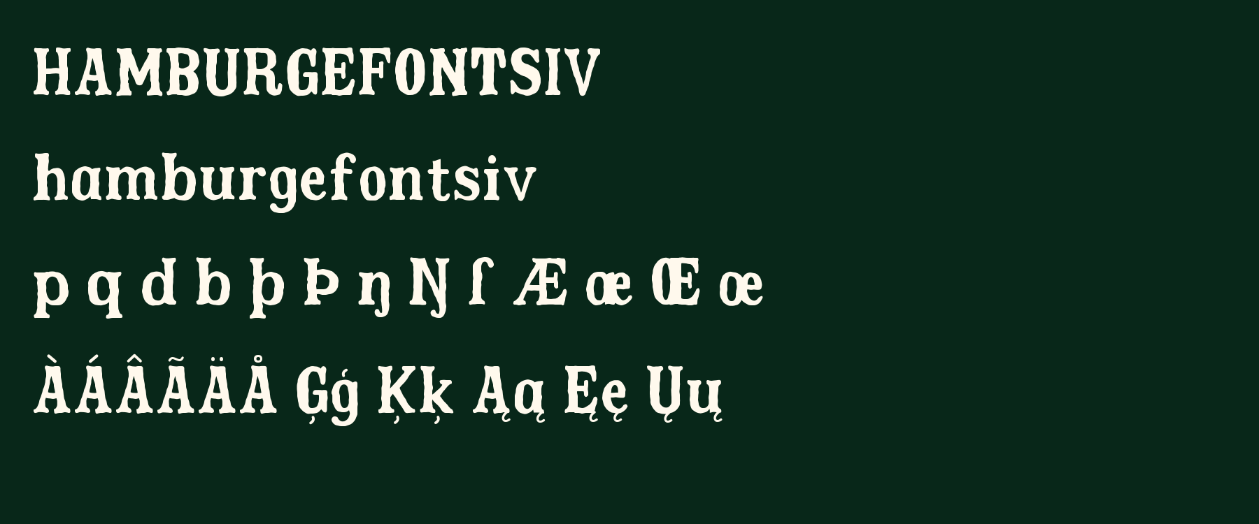 Emberfair white-on-dark specimen with lowercase, extended Latin and accented letters.