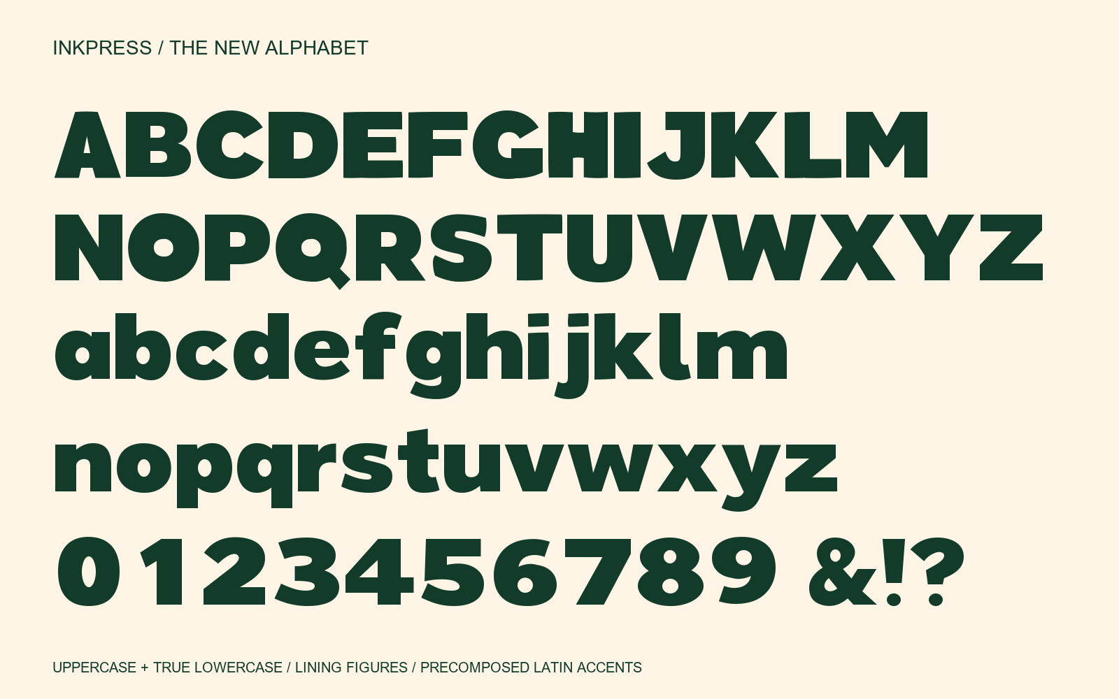 Inkpress 0.200 uppercase, genuine lowercase, lining numerals and punctuation, rendered from the distributed font.