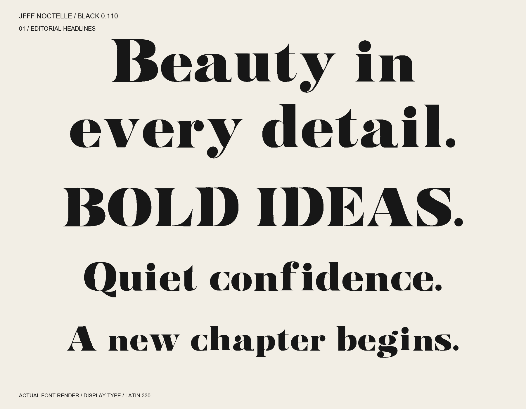 Noctelle Black: Beauty in every detail. Mixed uppercase and lowercase editorial specimen.