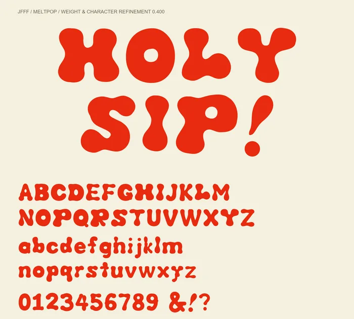 Meltpop uppercase, lowercase and figures