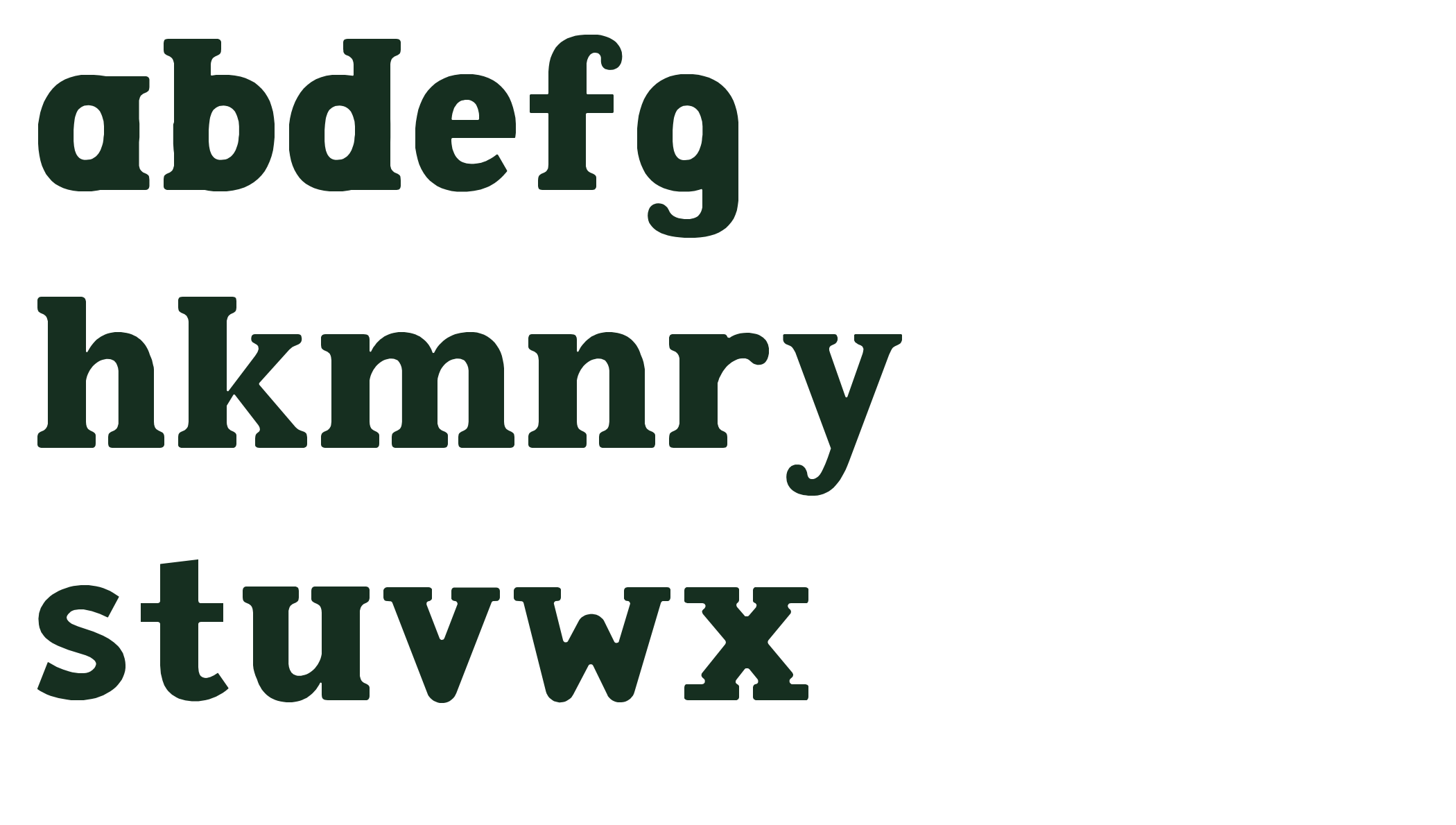 PARKLY clean lowercase outlines, showing bracketed serifs and compact counters.