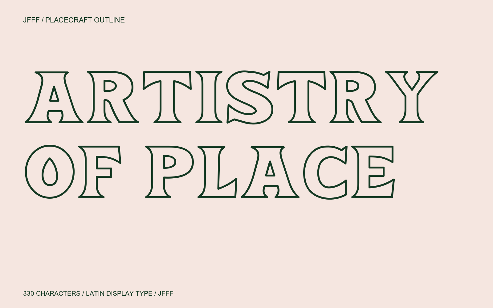 Placecraft Outline: ARTISTRY OF PLACE in open contour lettering.