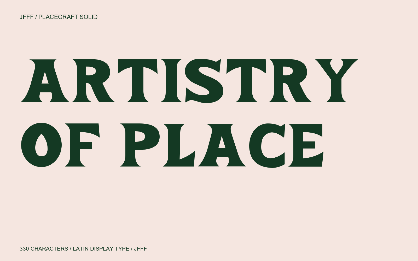 Placecraft Solid: ARTISTRY OF PLACE in filled serif lettering.