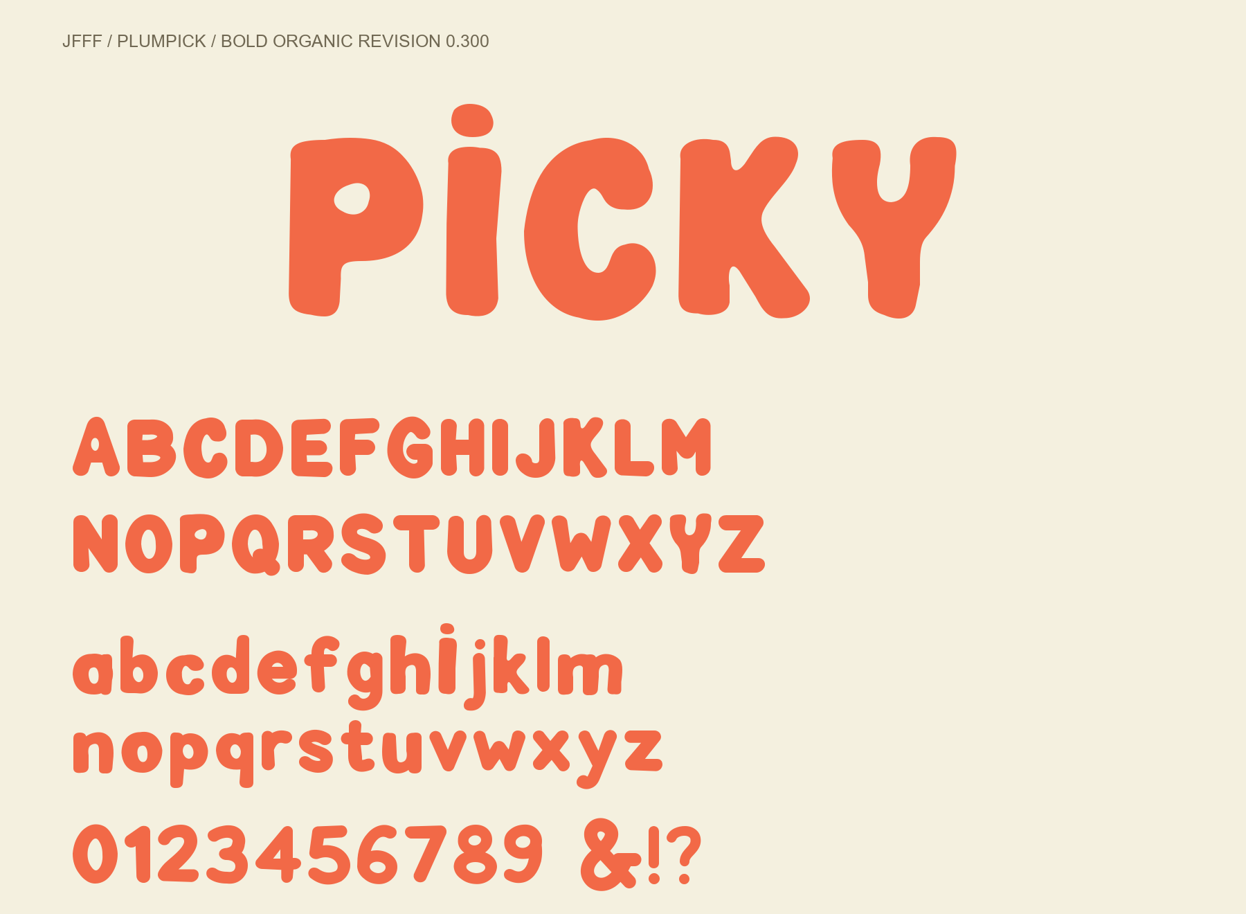 Plumpick uppercase, lowercase and figures
