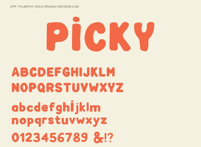 Plumpick uppercase, lowercase and figures