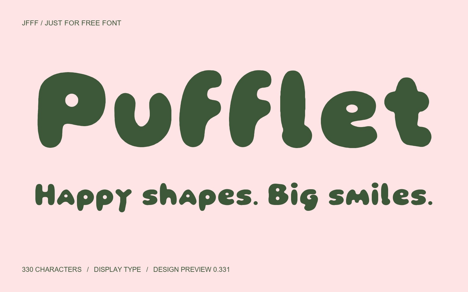 Pufflet: rounded pink-and-green type specimen, rendered with the actual font.