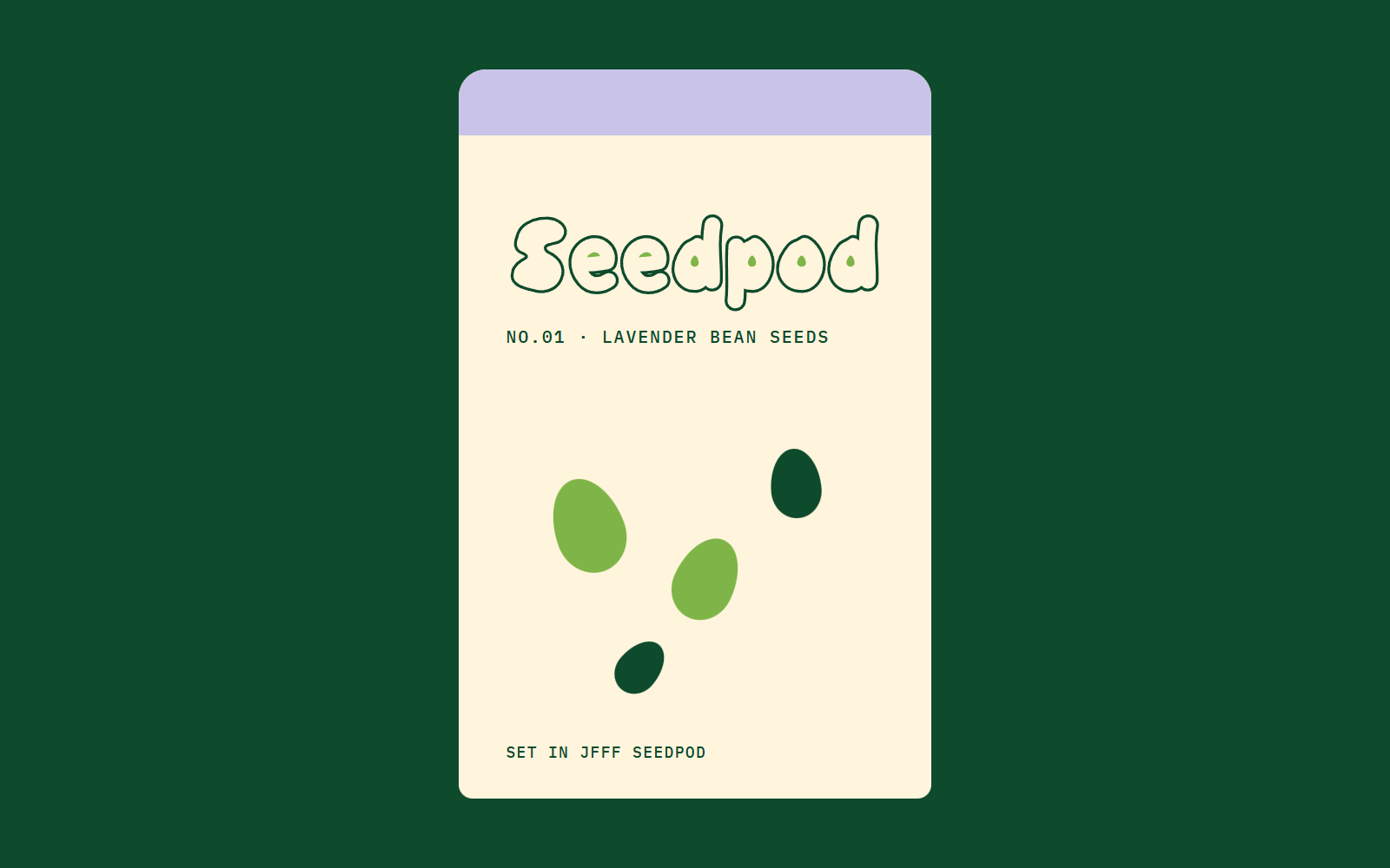 A seed packet set in JFFF Seedpod, a flat packaging study.