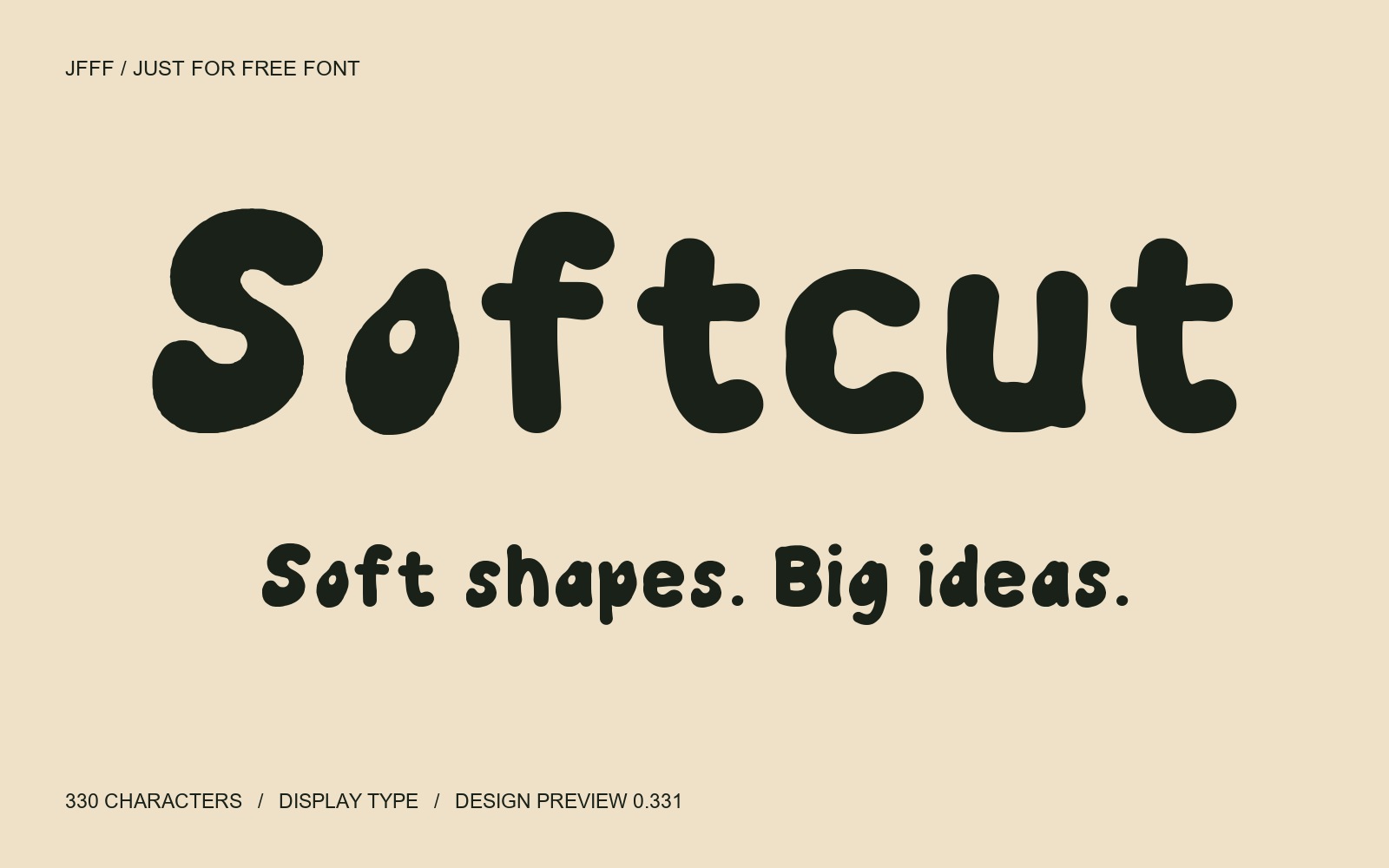 Softcut: chunky cream-and-green type specimen, rendered with the actual font.