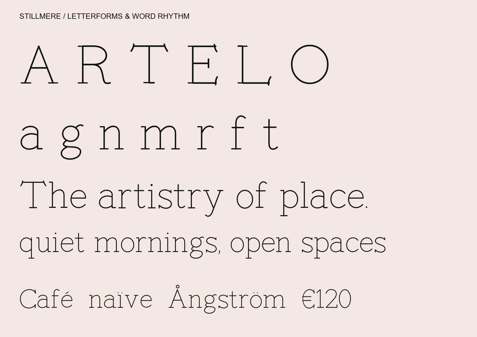 Stillmere signature capitals, separately designed lowercase, and sentence specimens.