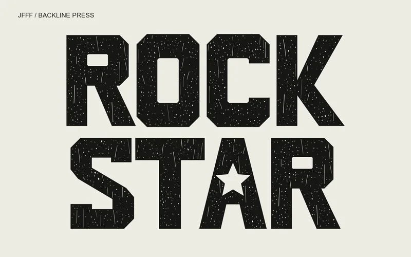 Backline distressed block font spelling ROCK STAR, with an optional star-shaped A counter.