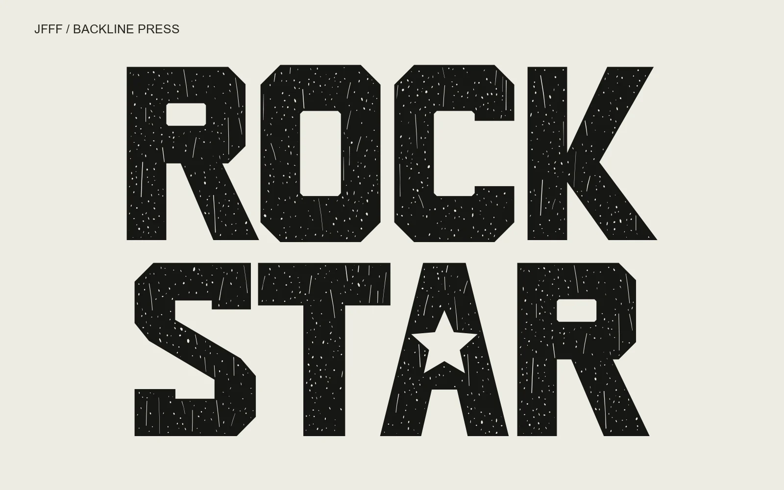 Backline distressed block font spelling ROCK STAR, with an optional star-shaped A counter.