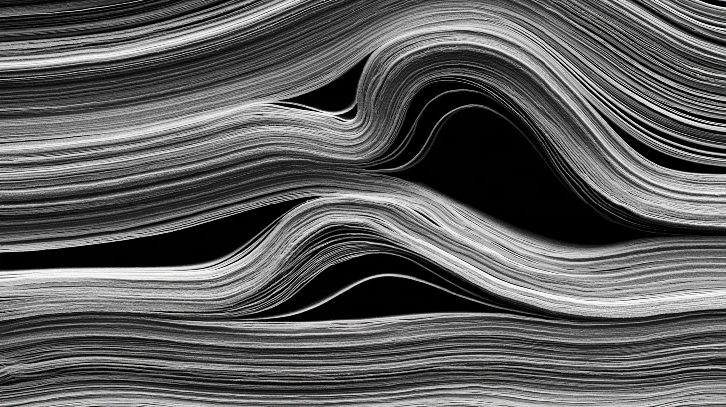 A monochrome close-up of layered paper edges.