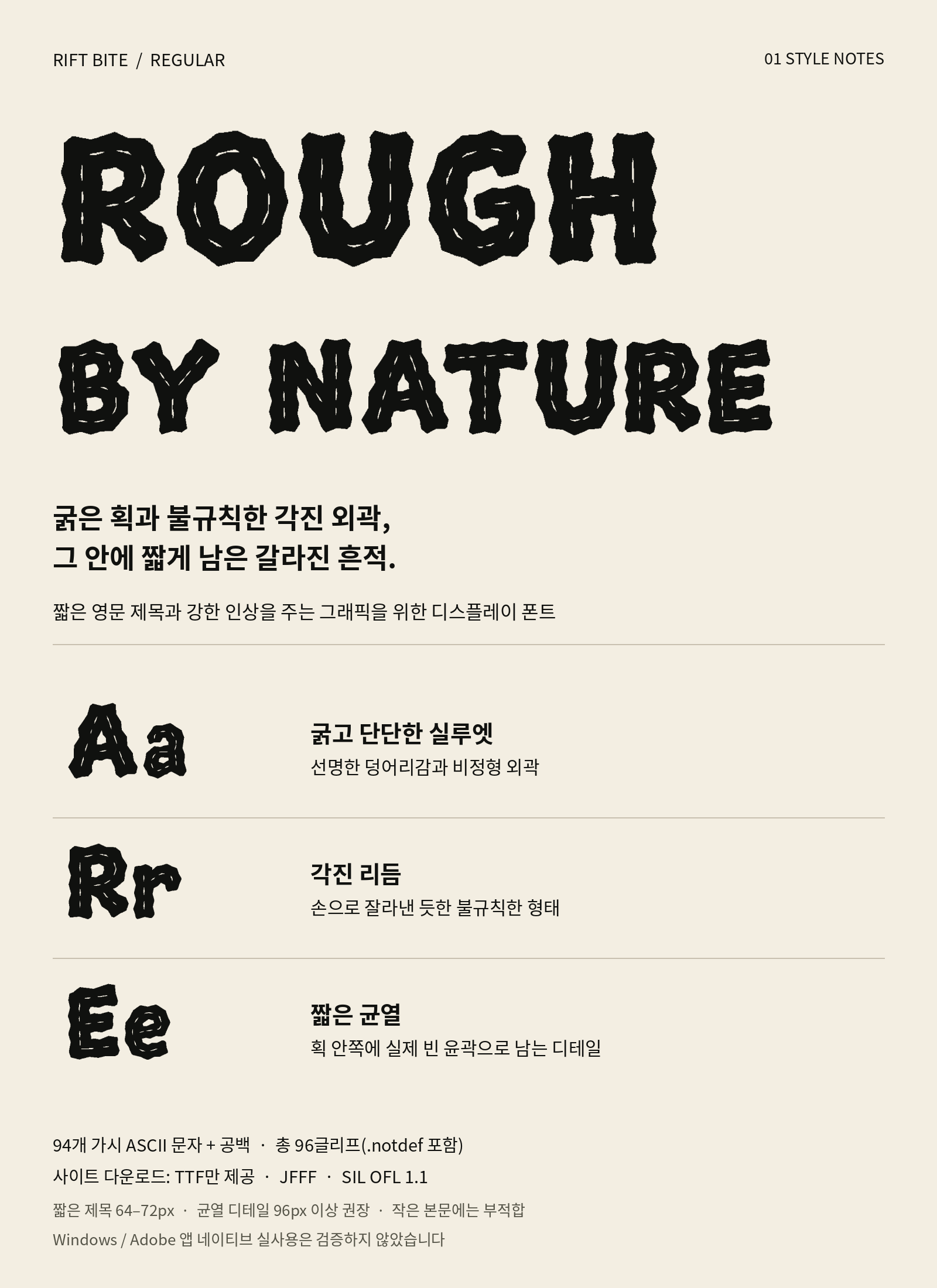 RIFT BITE introduction, letter details and size guidance.