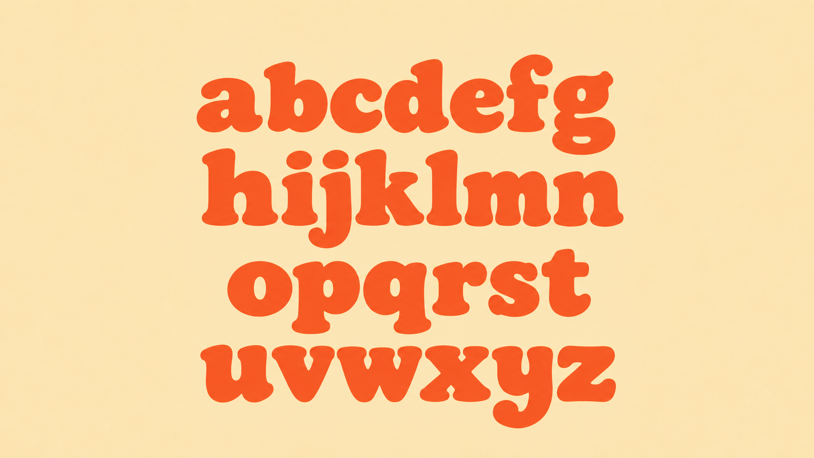 SAUSAGE lowercase alphabet a through z in four rows.