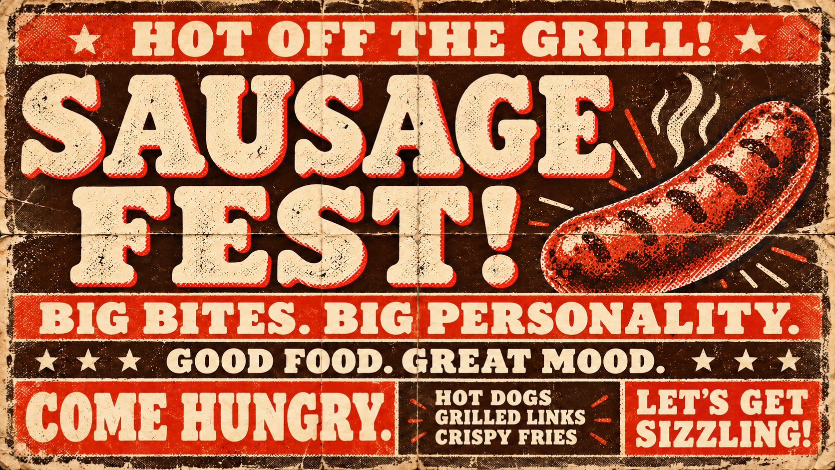 Distressed SAUSAGE FEST vintage event poster.